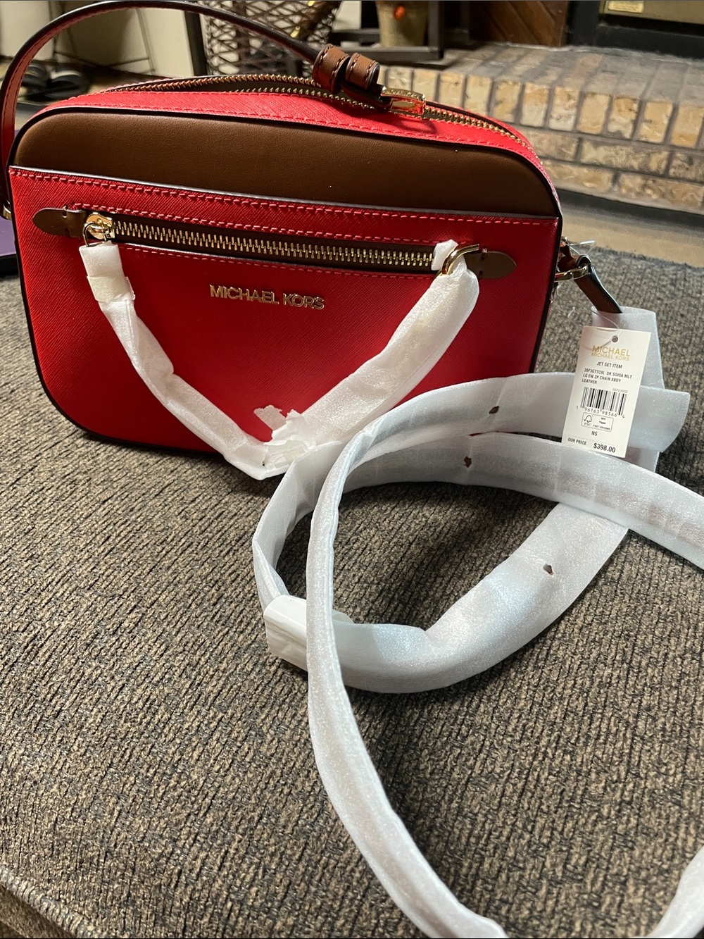Michael Kors Red and brown Jet Set Crossbody NWT